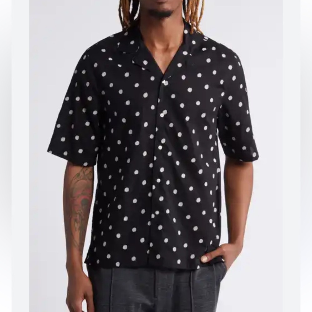 NWOT OFFICINE GENERALE Paris Black and White Polka Dot Shirt XXL